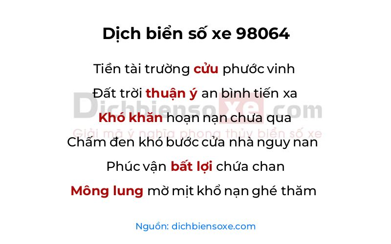 Dịch thơ biển số 98064
