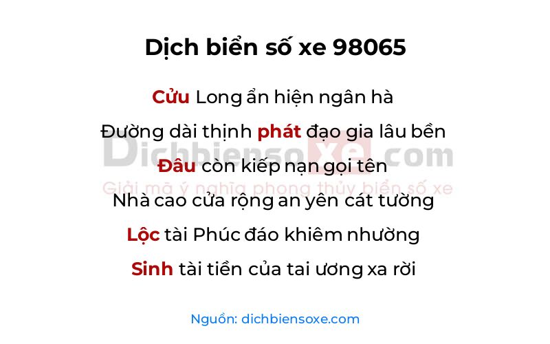 Dịch thơ biển số 98065