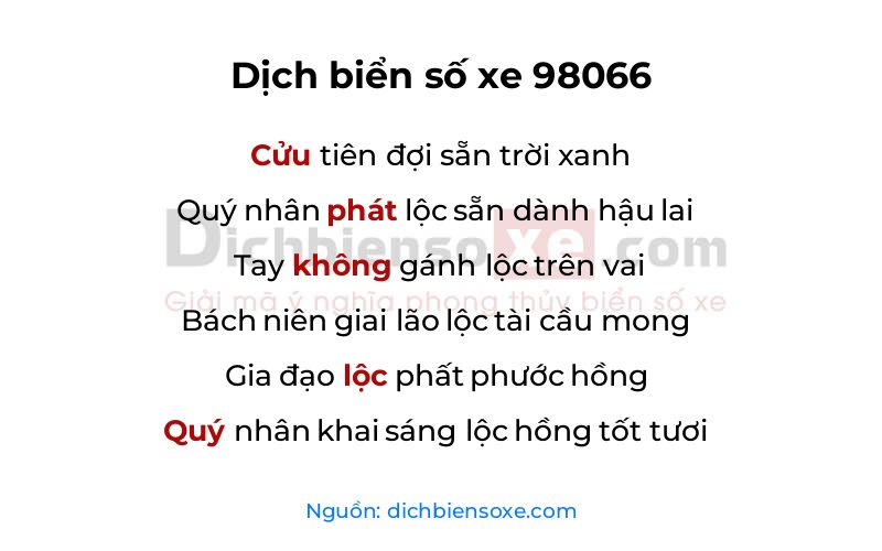 Dịch thơ biển số 98066