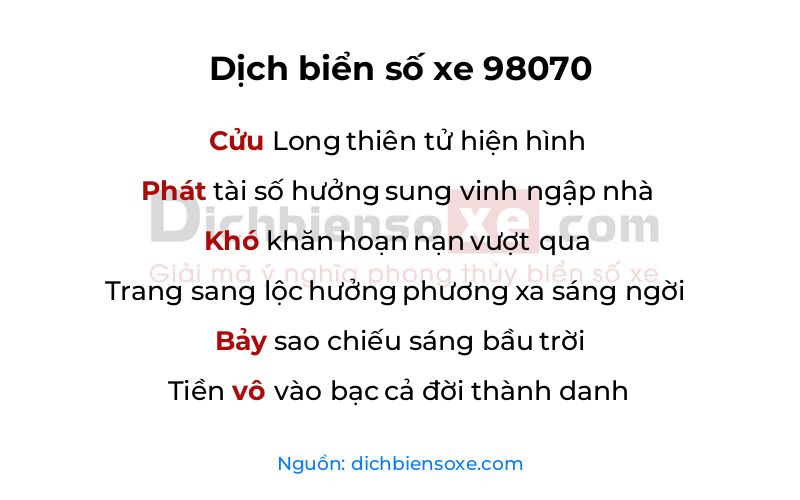 Dịch thơ biển số 98070