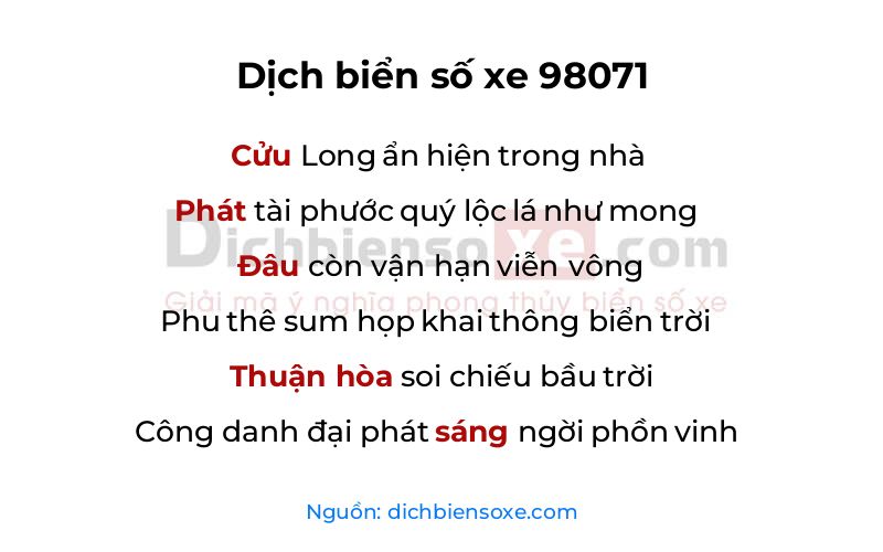 Dịch thơ biển số 98071