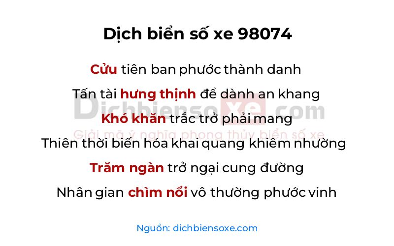 Dịch thơ biển số 98074