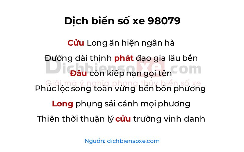 Dịch thơ biển số 98079
