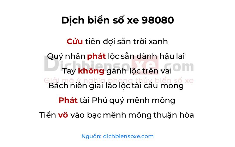Dịch thơ biển số 98080