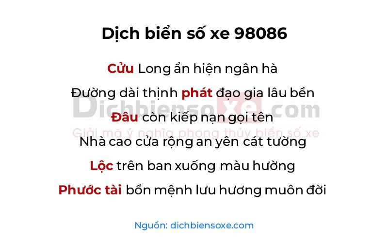 Dịch thơ biển số 98086