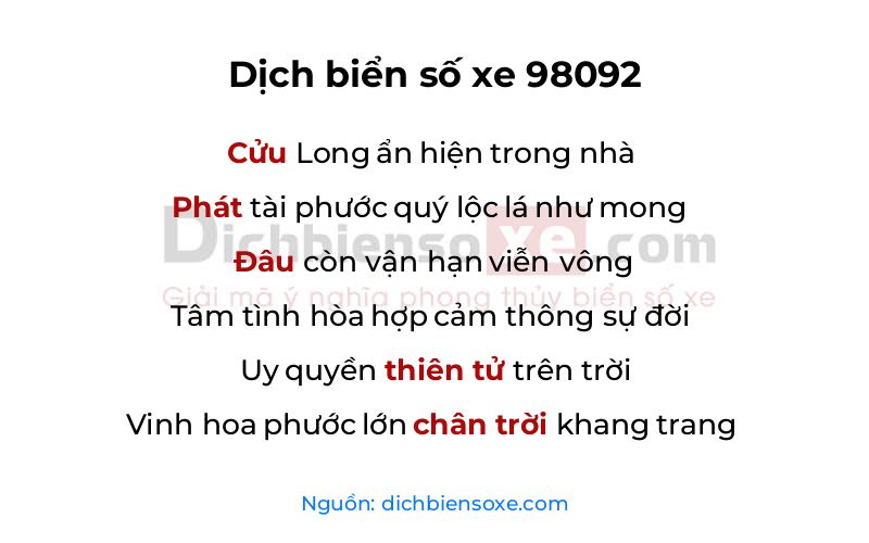 Dịch thơ biển số 98092
