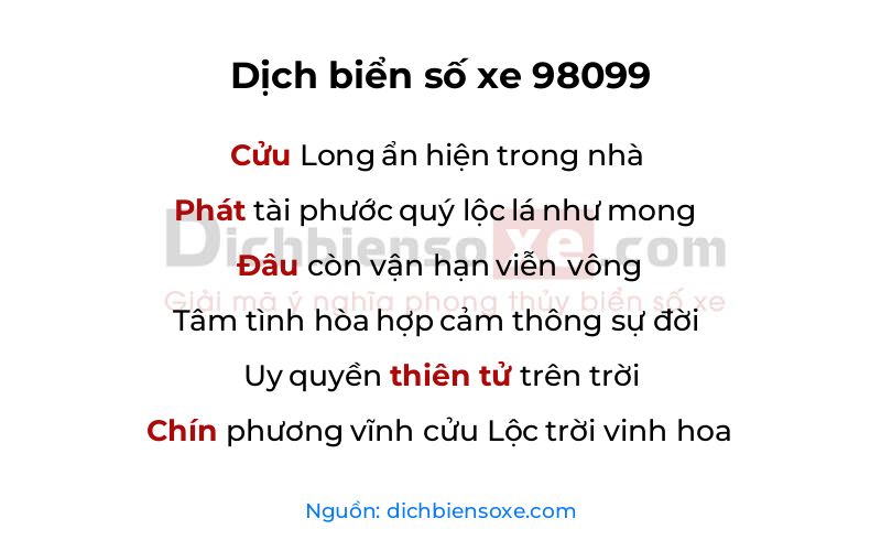 Dịch thơ biển số 98099