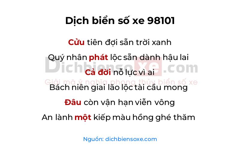 Dịch thơ biển số 98101