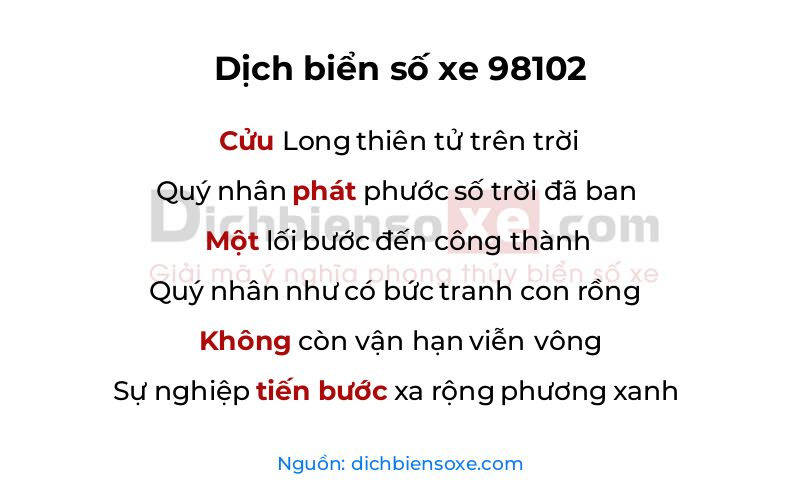 Dịch thơ biển số 98102
