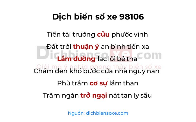 Dịch thơ biển số 98106