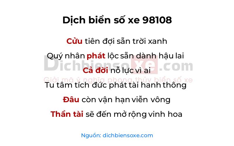 Dịch thơ biển số 98108