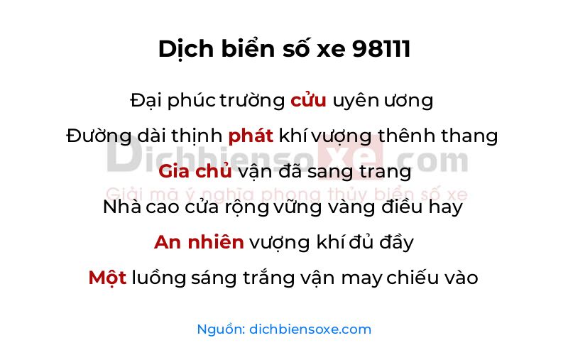 Dịch thơ biển số 98111