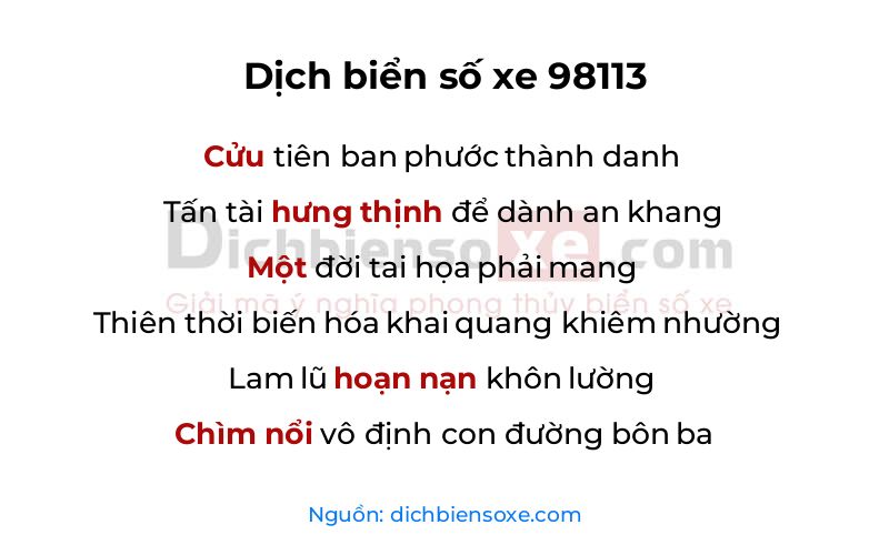 Dịch thơ biển số 98113