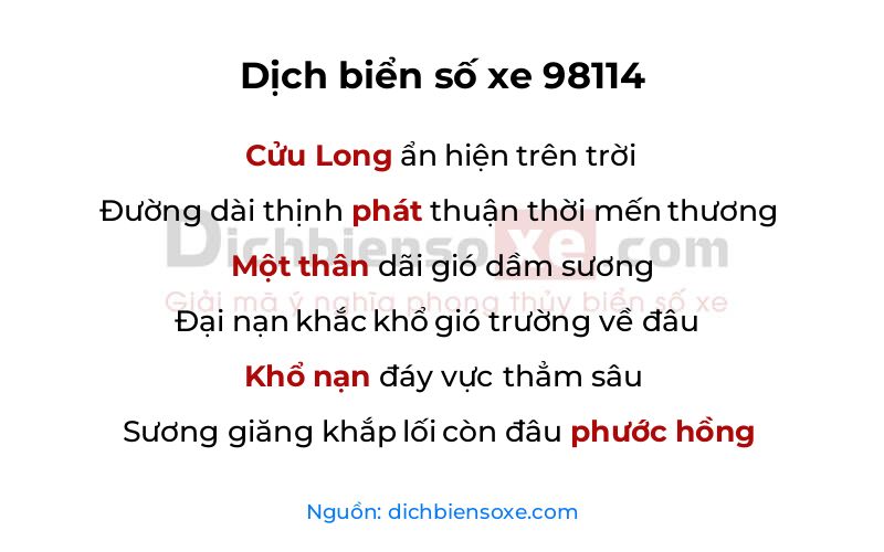 Dịch thơ biển số 98114