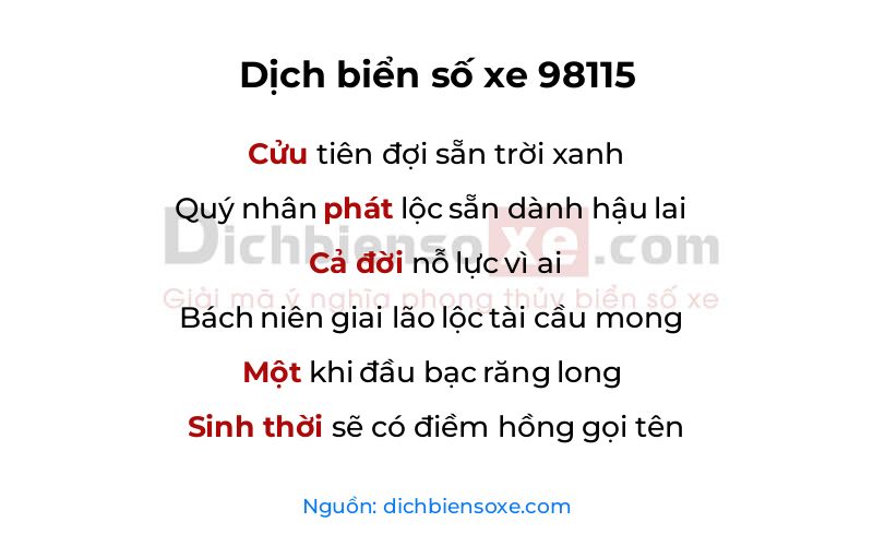 Dịch thơ biển số 98115
