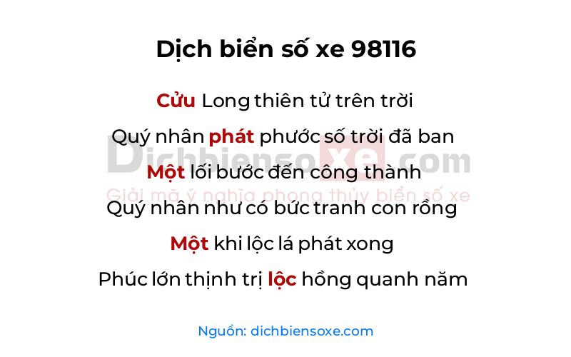 Dịch thơ biển số 98116
