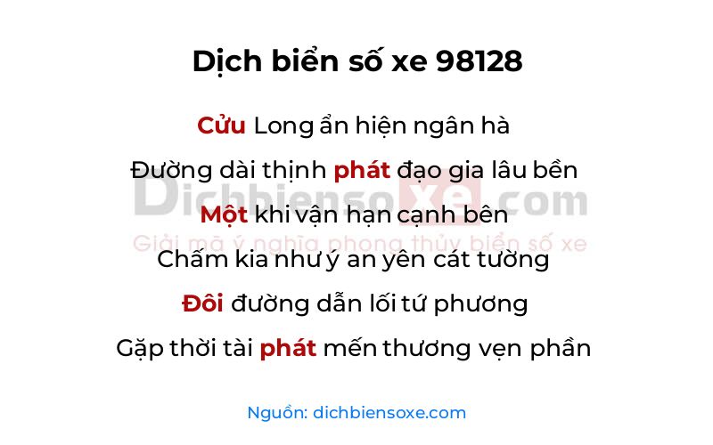Dịch thơ biển số 98128