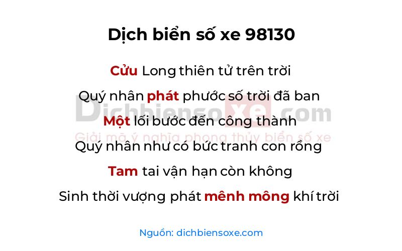 Dịch thơ biển số 98130