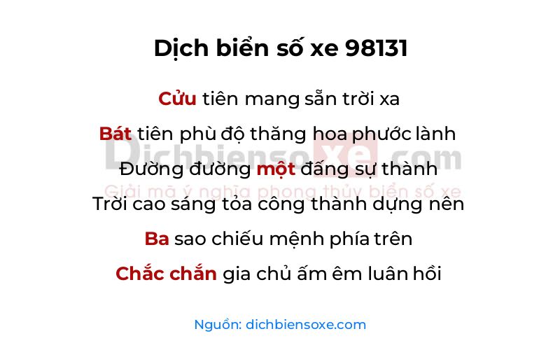 Dịch thơ biển số 98131