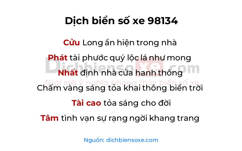 Dịch thơ biển số 98134