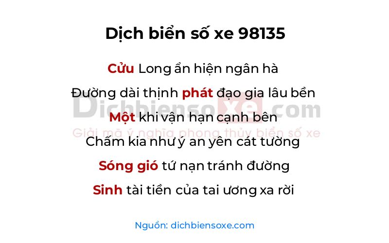 Dịch thơ biển số 98135