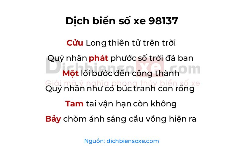 Dịch thơ biển số 98137