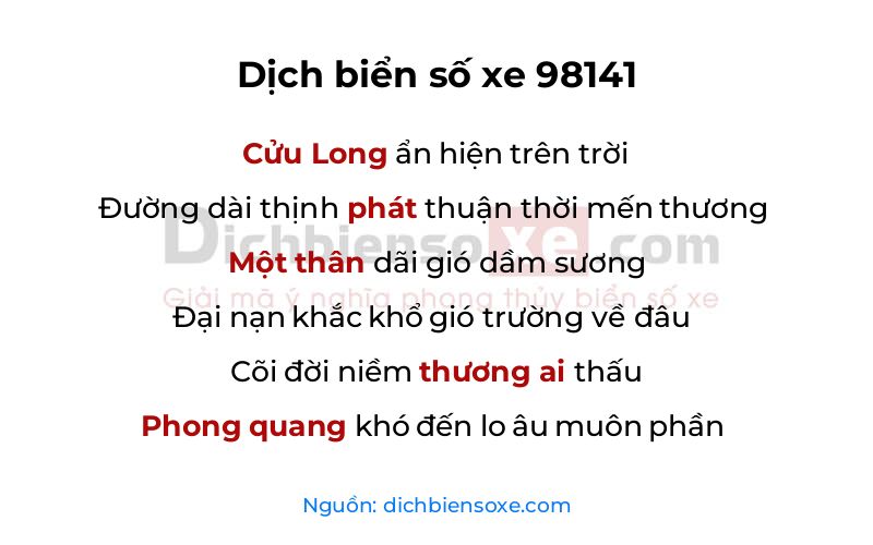 Dịch thơ biển số 98141
