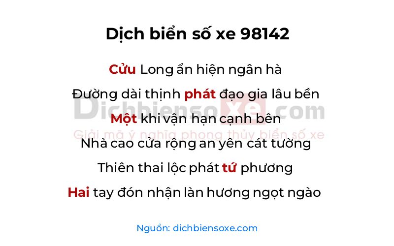 Dịch thơ biển số 98142
