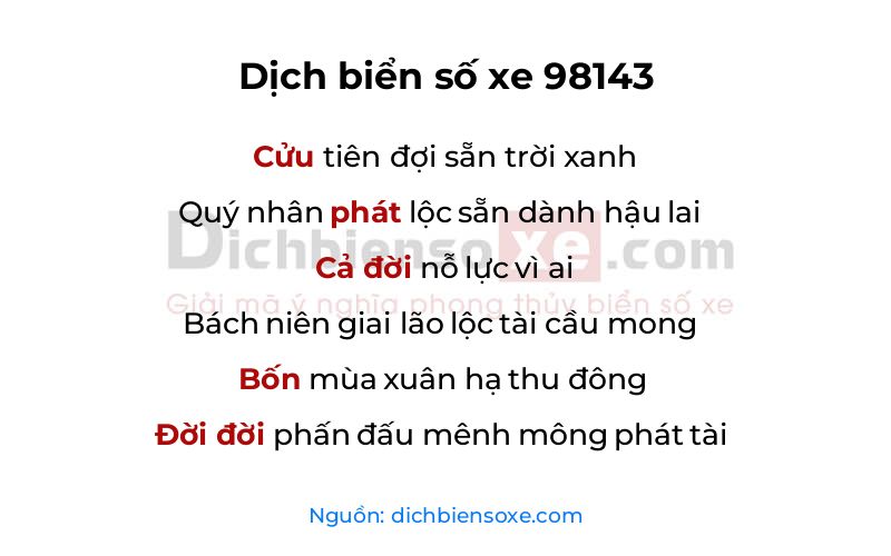 Dịch thơ biển số 98143