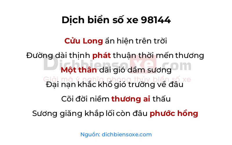 Dịch thơ biển số 98144