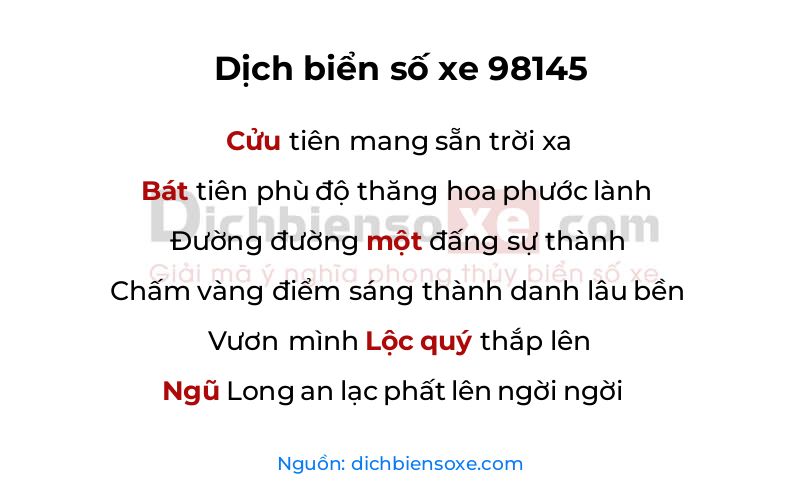 Dịch thơ biển số 98145