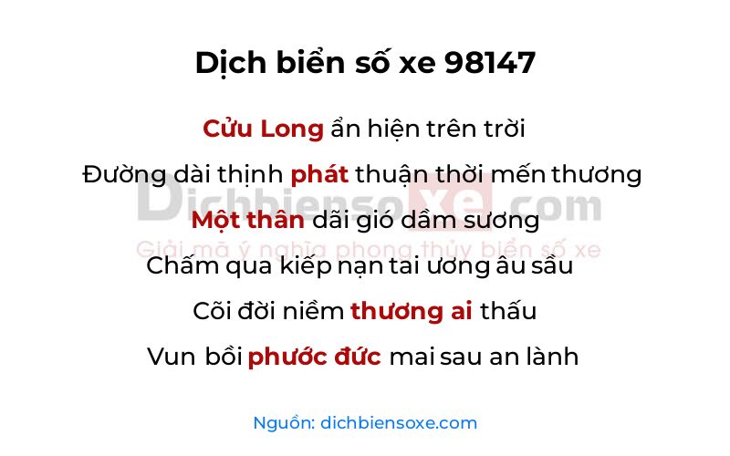 Dịch thơ biển số 98147