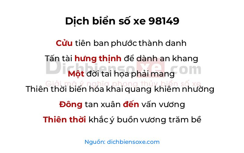 Dịch thơ biển số 98149