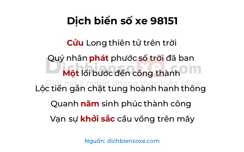 Dịch thơ biển số 98151