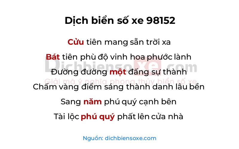 Dịch thơ biển số 98152