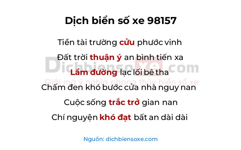 Dịch thơ biển số 98157