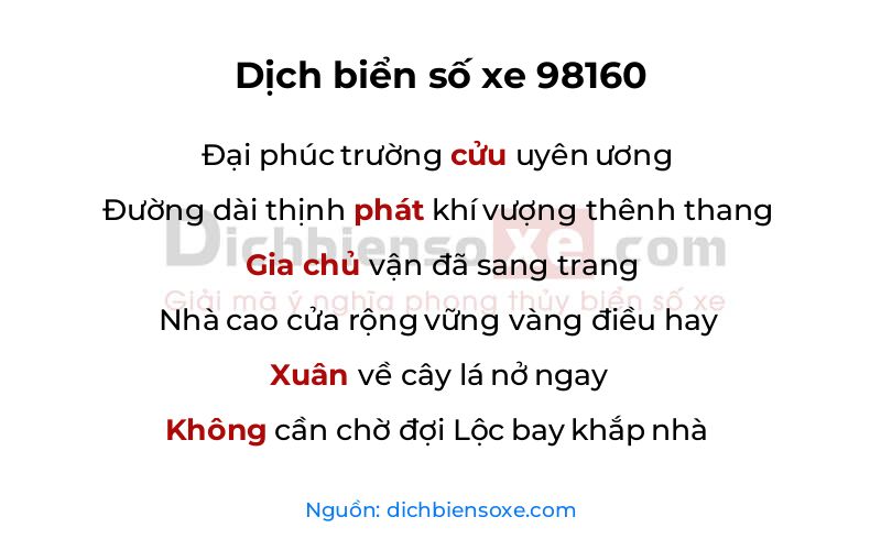 Dịch thơ biển số 98160