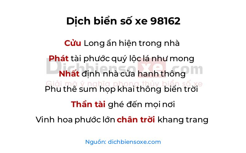 Dịch thơ biển số 98162