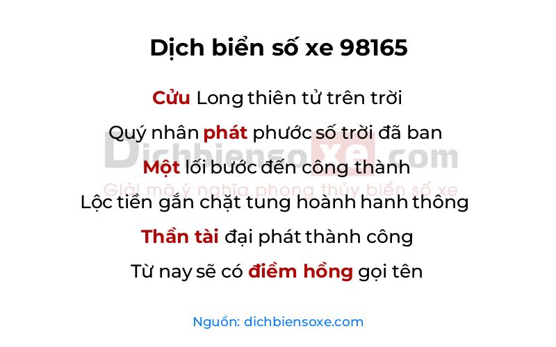Dịch thơ biển số 98165