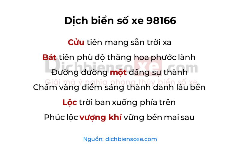 Dịch thơ biển số 98166