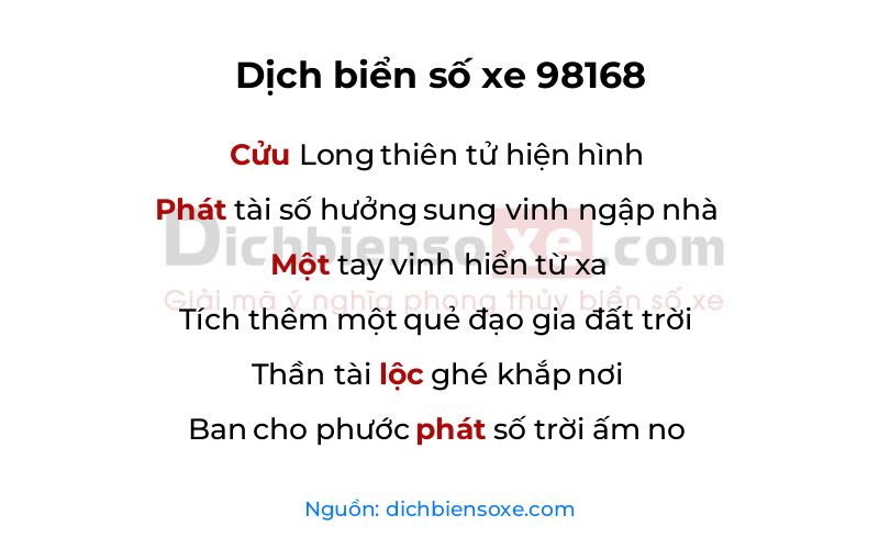 Dịch thơ biển số 98168