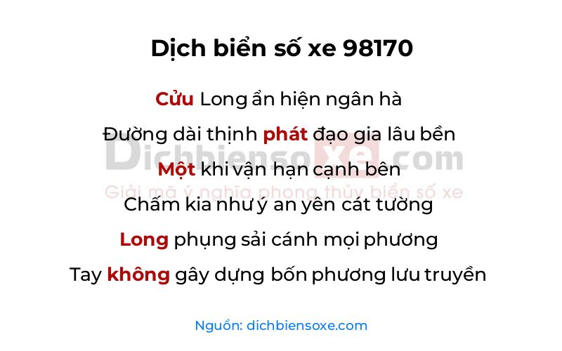 Dịch thơ biển số 98170