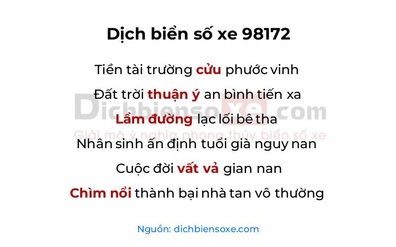 Dịch thơ biển số 98172