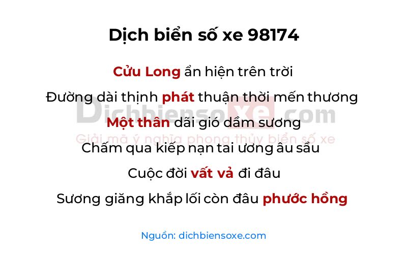 Dịch thơ biển số 98174