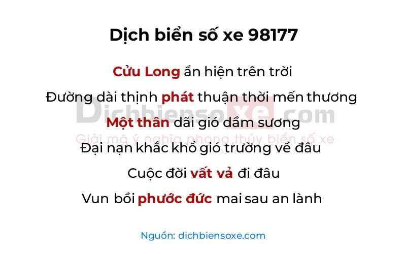 Dịch thơ biển số 98177