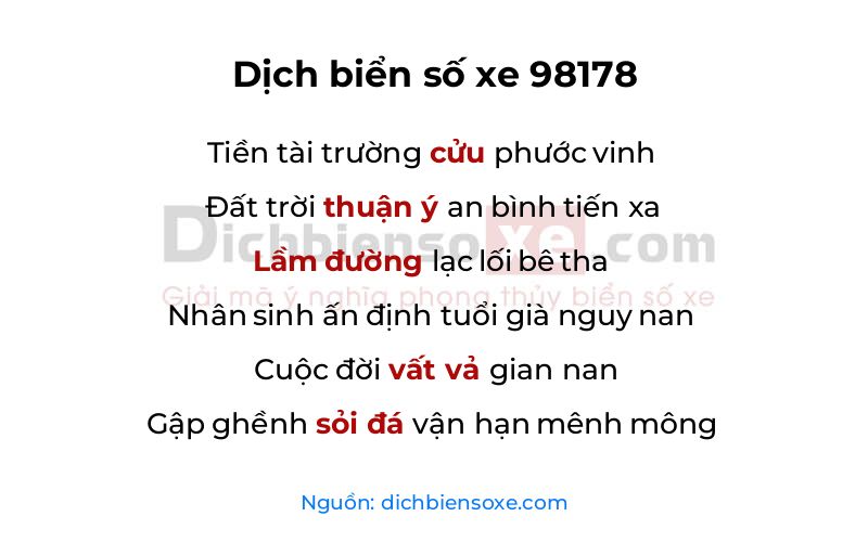 Dịch thơ biển số 98178