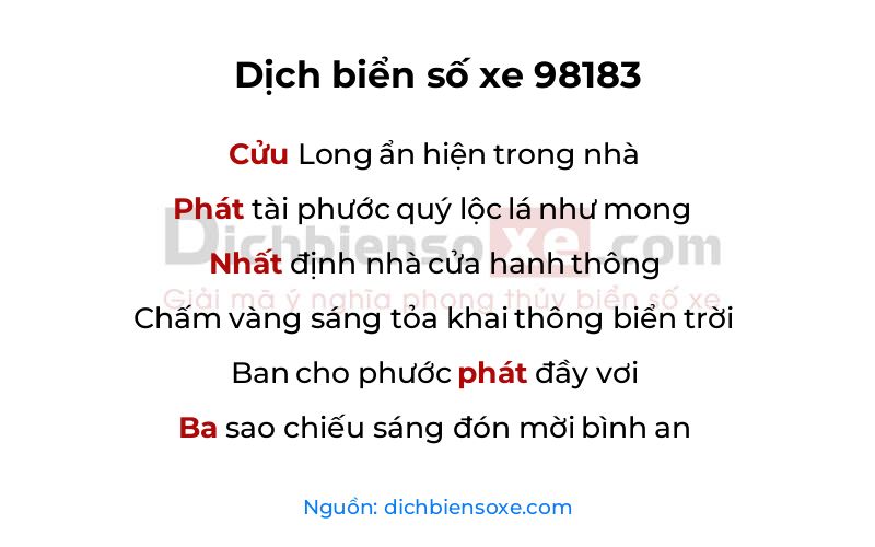 Dịch thơ biển số 98183