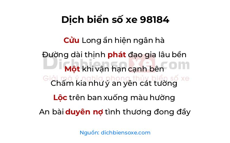 Dịch thơ biển số 98184