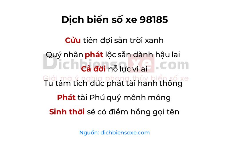 Dịch thơ biển số 98185