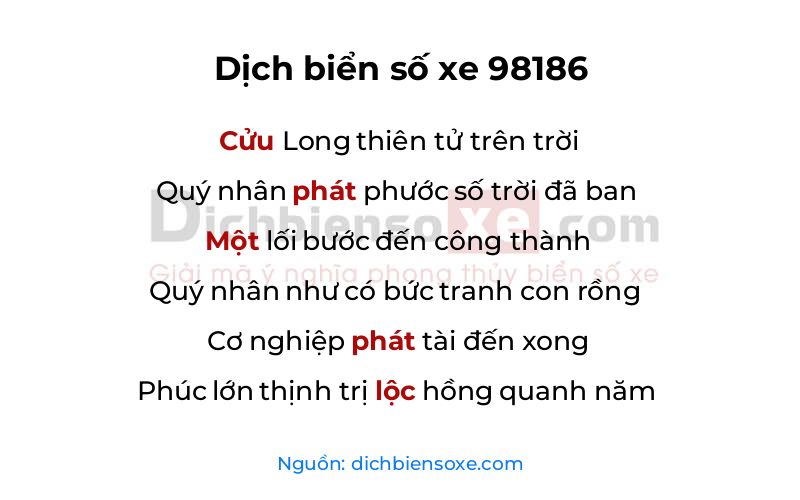 Dịch thơ biển số 98186